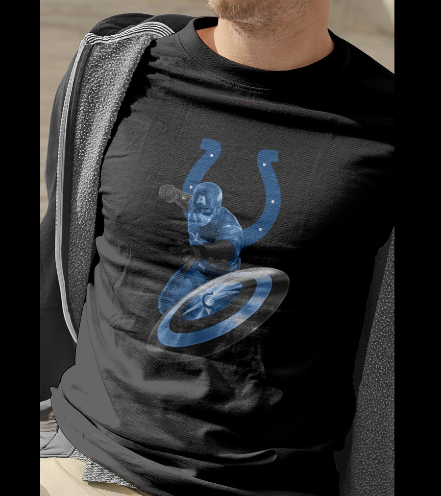 Indianapolis Colts Captain America Crossover With Horseshoe Shield T-Shirt