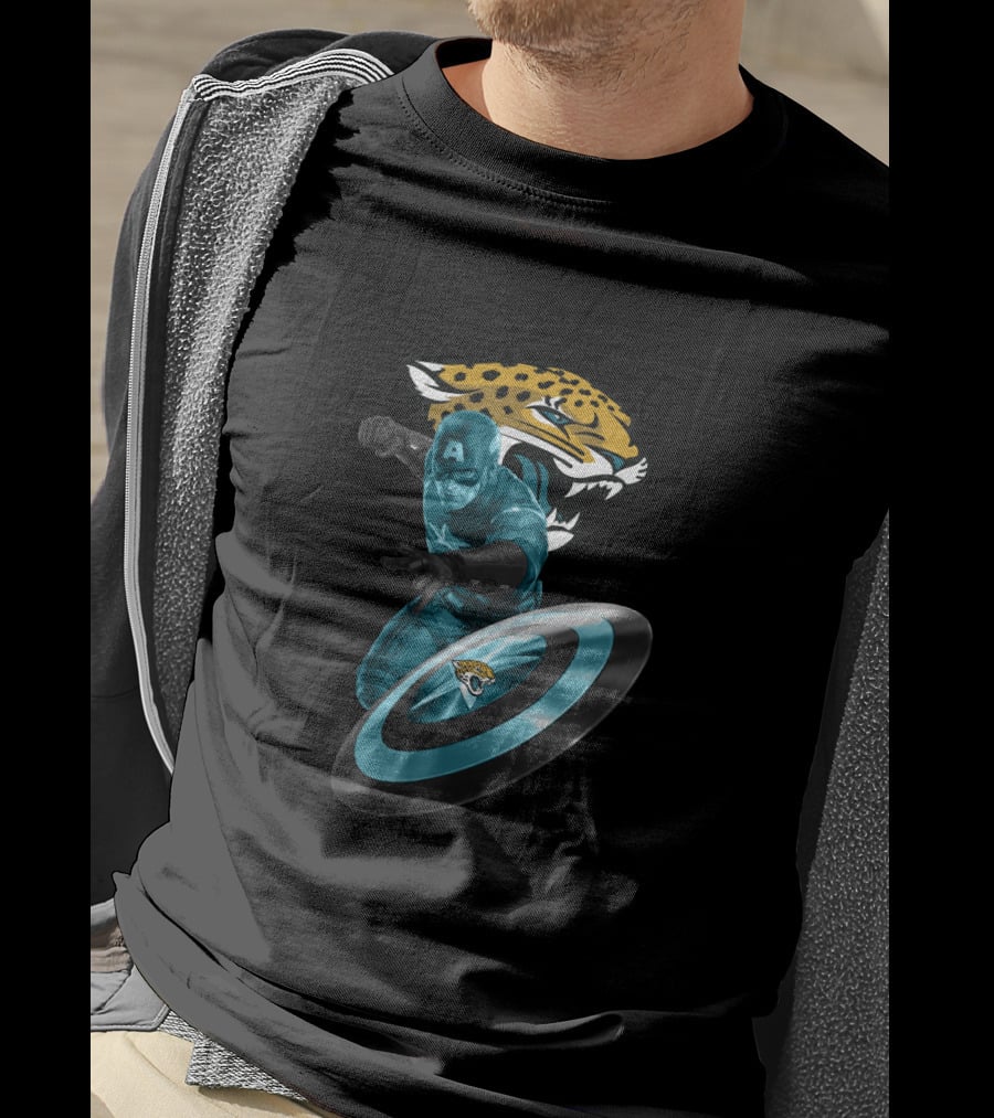 Jacksonville Jaguars Captain America Shield Crossover T-Shirt