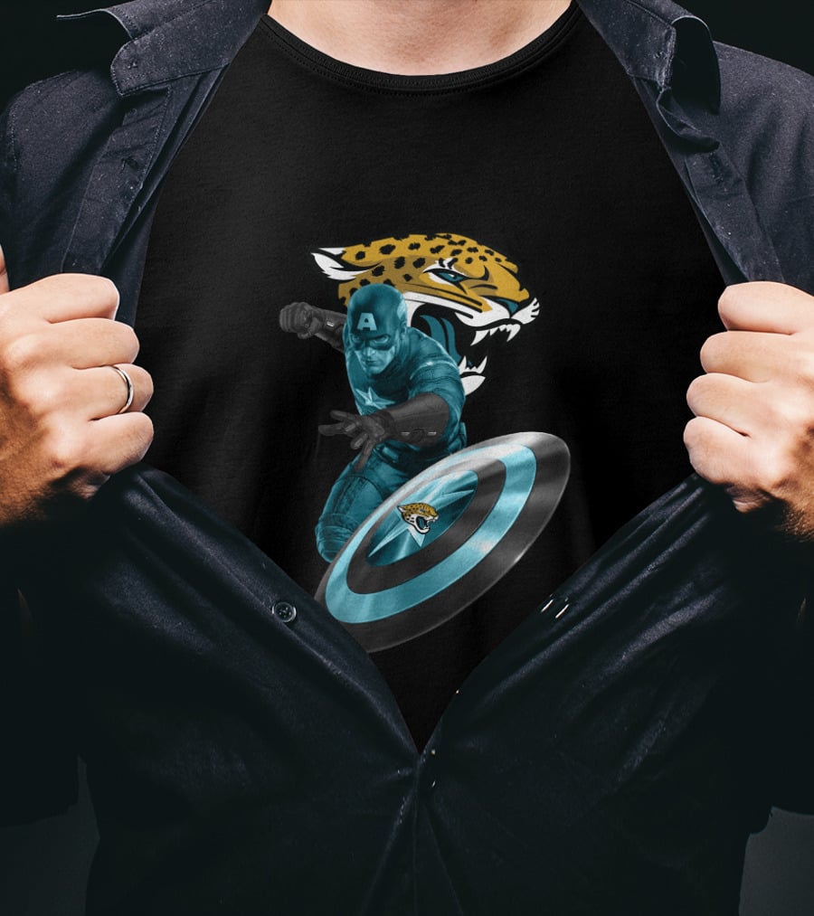 Jacksonville Jaguars Captain America Shield Crossover T-Shirt