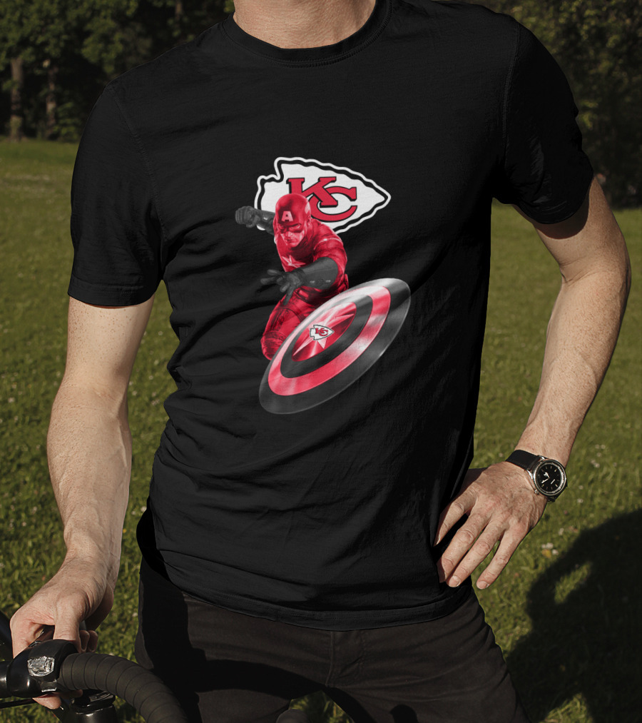 Kansas City Chiefs Captain America Crossover With Logo And Shield T-Shirt