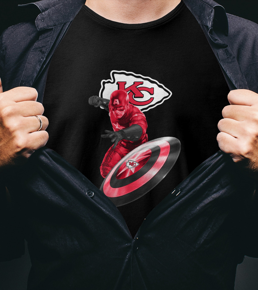 Kansas City Chiefs Captain America Crossover With Logo And Shield T-Shirt