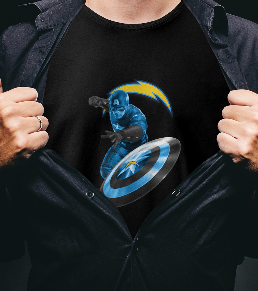 Los Angeles Chargers Captain America Crossover With Shield T-Shirt