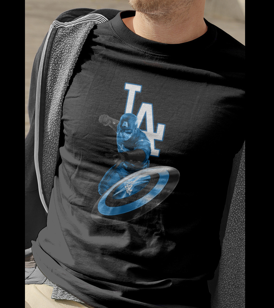 LA Dodgers Captain America Logo Collaboration With Shield T-Shirt