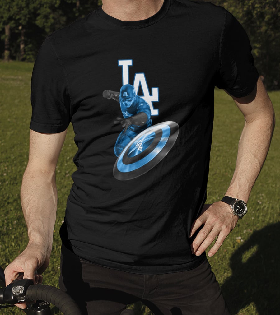 LA Dodgers Captain America Logo Collaboration With Shield T-Shirt