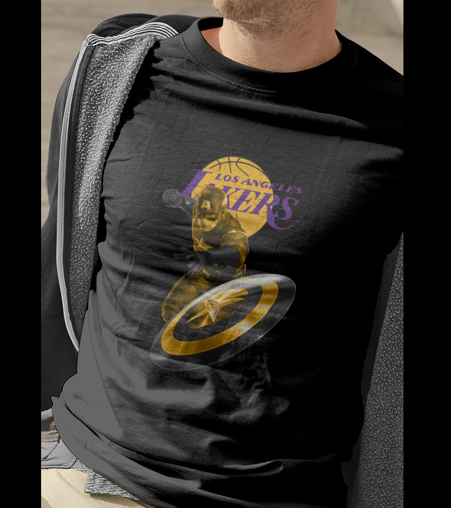 Los Angeles Lakers Captain America Shield Crossover T-Shirt