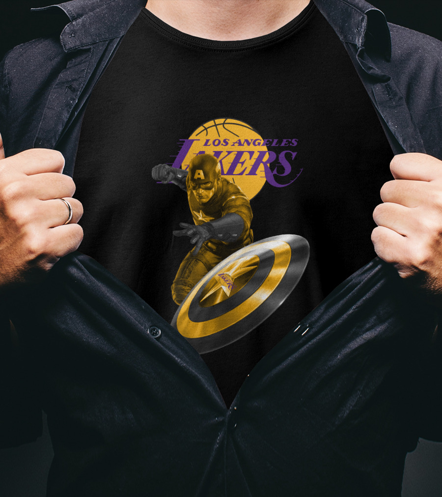 Los Angeles Lakers Captain America Shield Crossover T-Shirt