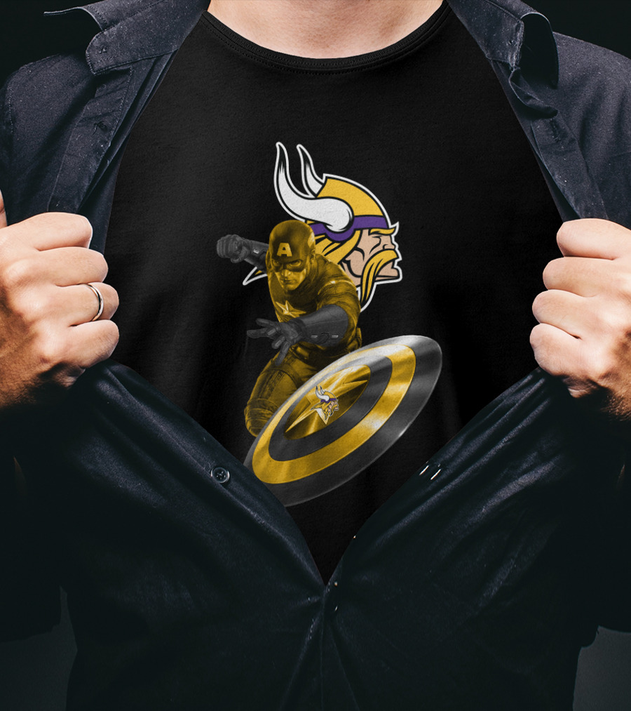 Minnesota Vikings Captain America Crossover Shield T-Shirt