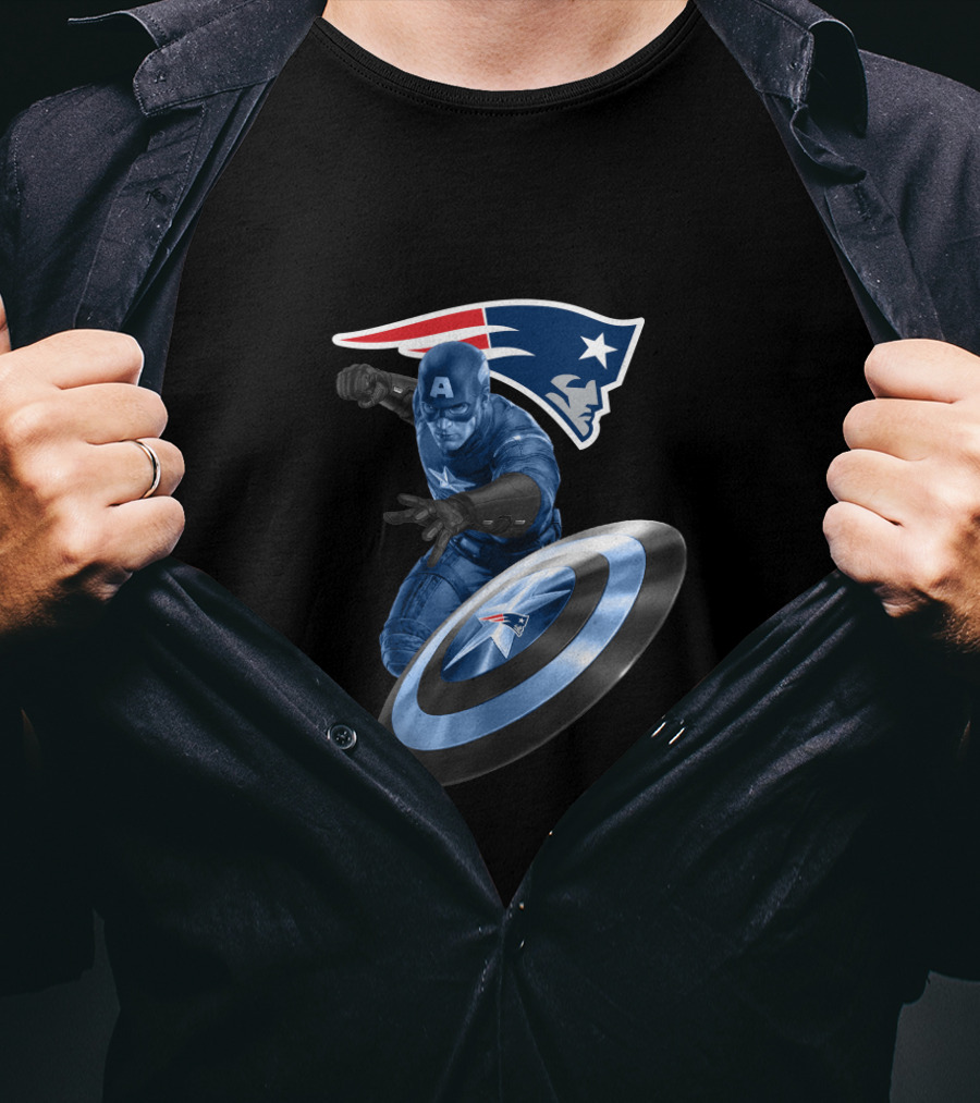 New England Patriots Captain America Crossover Shield T-Shirt