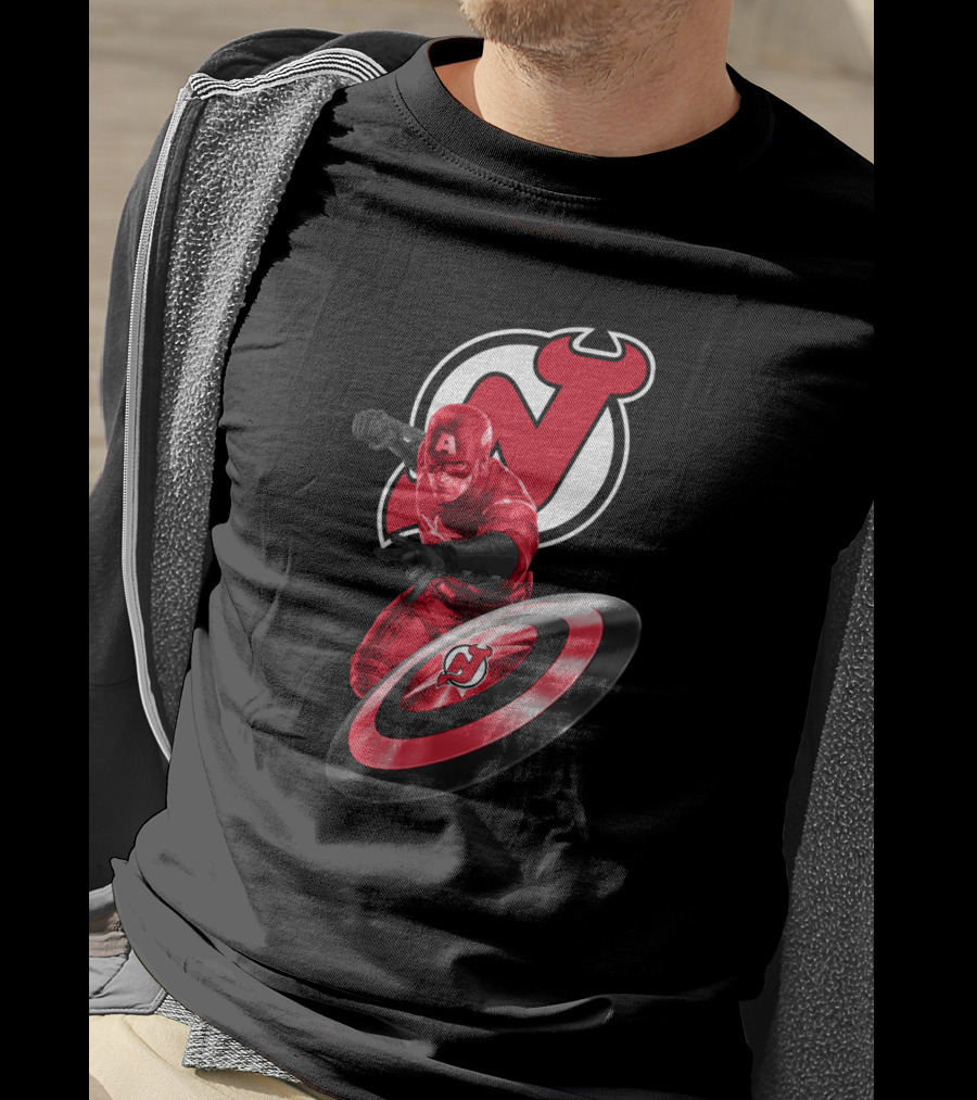 New Jersey Devils With Captain America Shield And Logo Integration T-Shirt