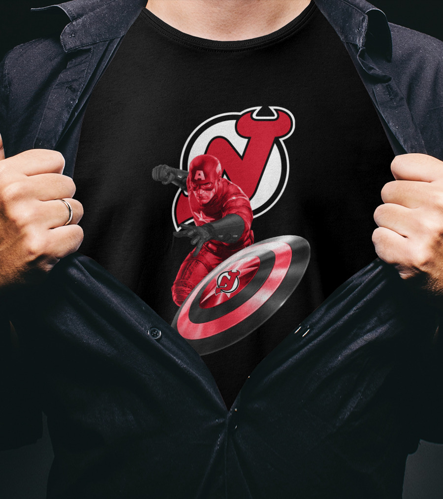 New Jersey Devils With Captain America Shield And Logo Integration T-Shirt