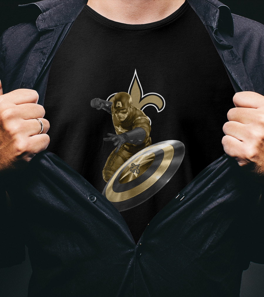 Captain America New Orleans Saints Nfl Fleur-De-Lis Shield Heroic Crossover T-Shirt