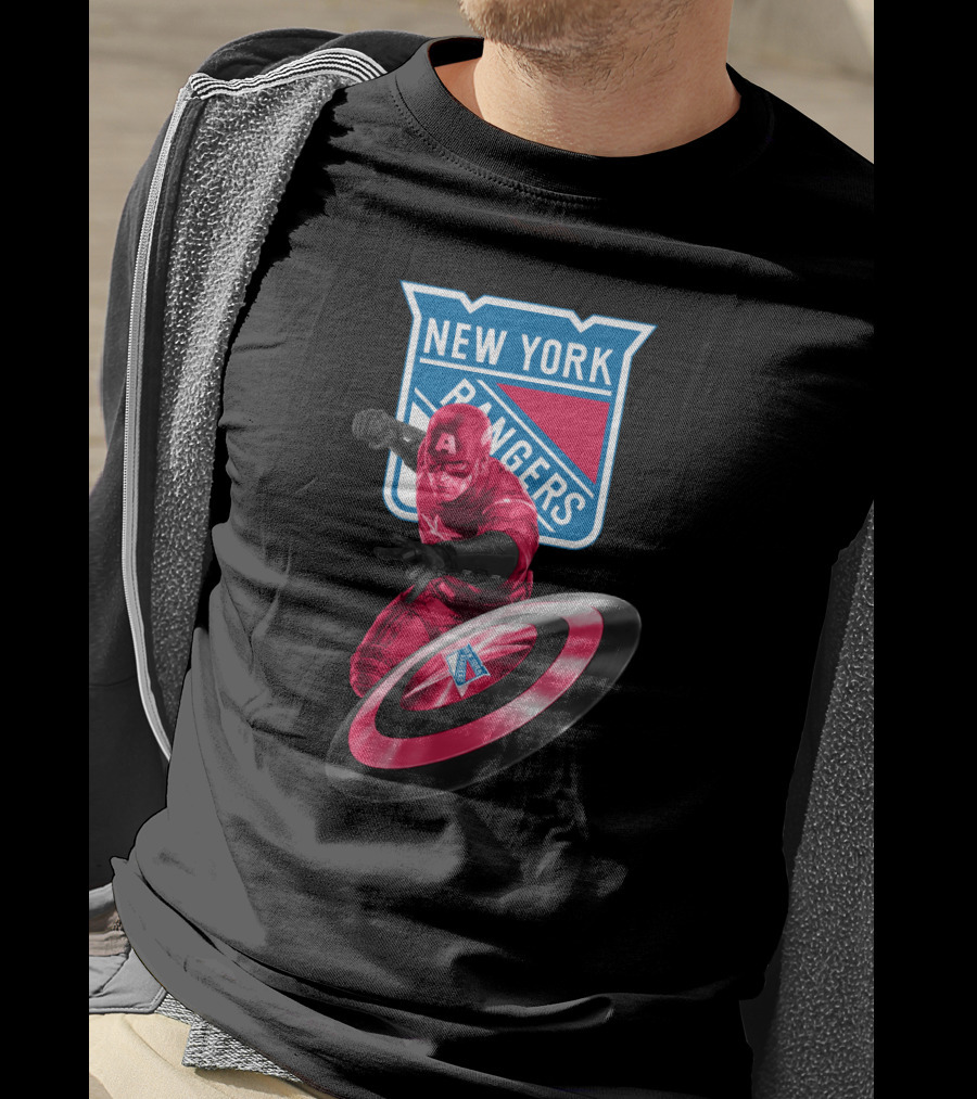 New York Rangers Captain America Crossover With Shield T-Shirt