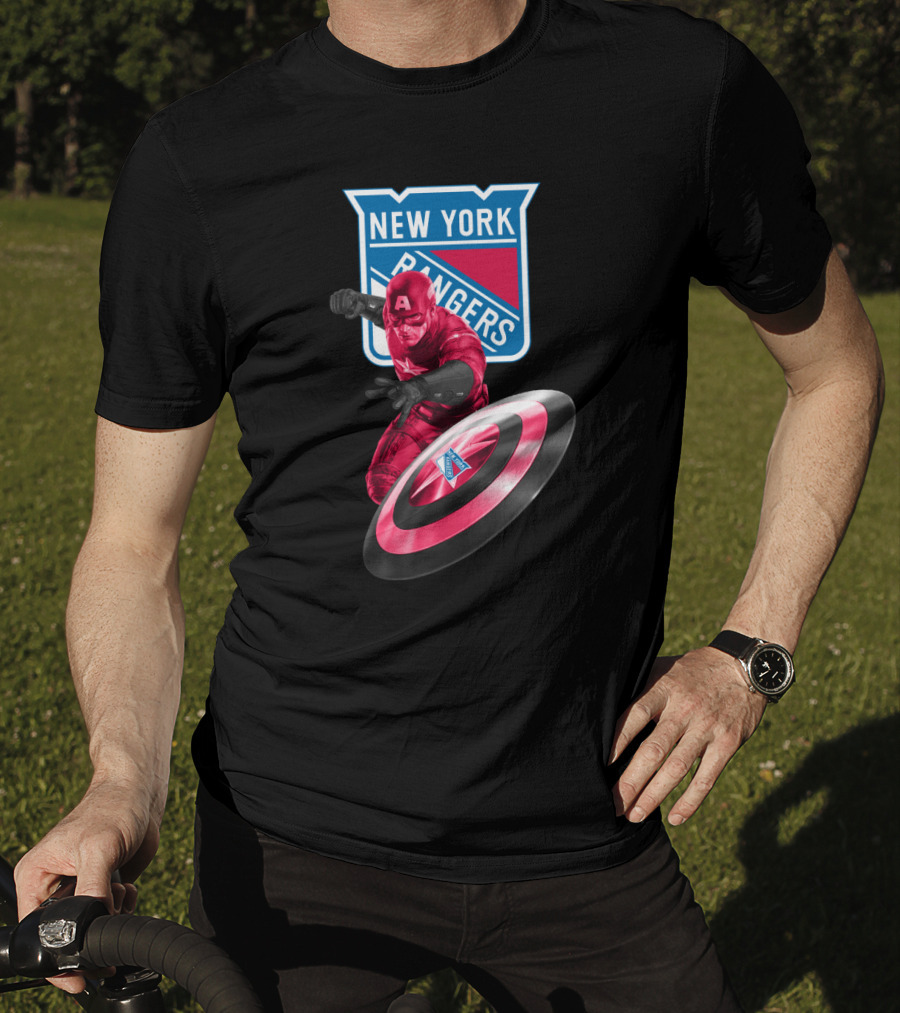 New York Rangers Captain America Crossover With Shield T-Shirt