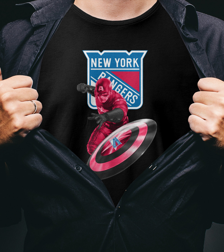 New York Rangers Captain America Crossover With Shield T-Shirt
