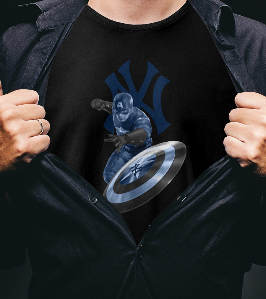 New York Yankees Captain America Crossover Shield Logo Iconic Mashup T-Shirt