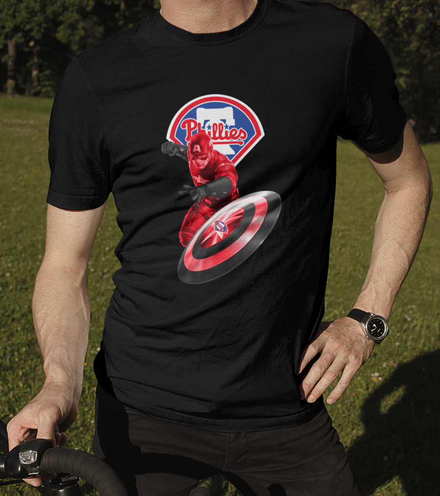Philadelphia Phillies Marvel Collaboration Featuring Captain America Icon And Shield T-Shirt