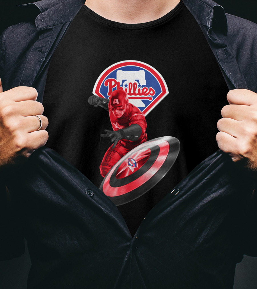 Philadelphia Phillies Marvel Collaboration Featuring Captain America Icon And Shield T-Shirt