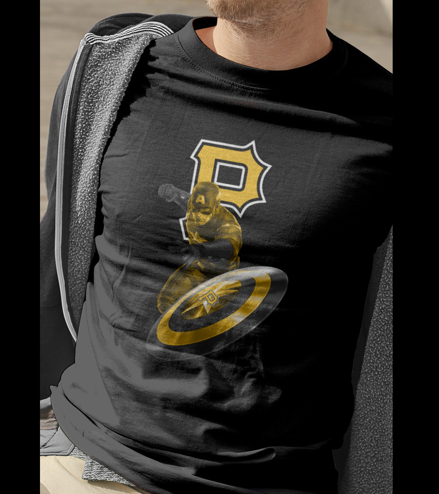 Pittsburgh Pirates Captain America Crossover With Shield And Iconic P T-Shirt
