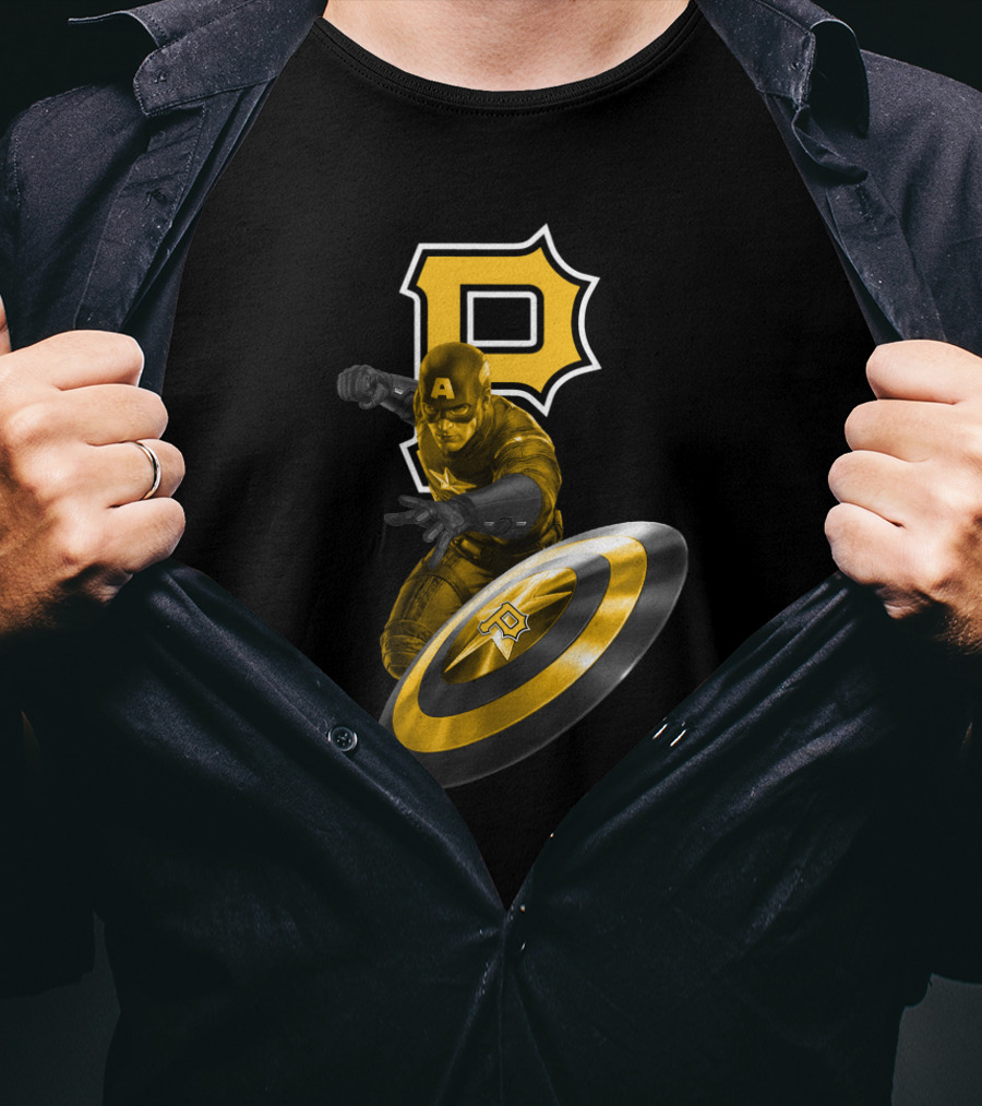 Pittsburgh Pirates Captain America Crossover With Shield And Iconic P T-Shirt