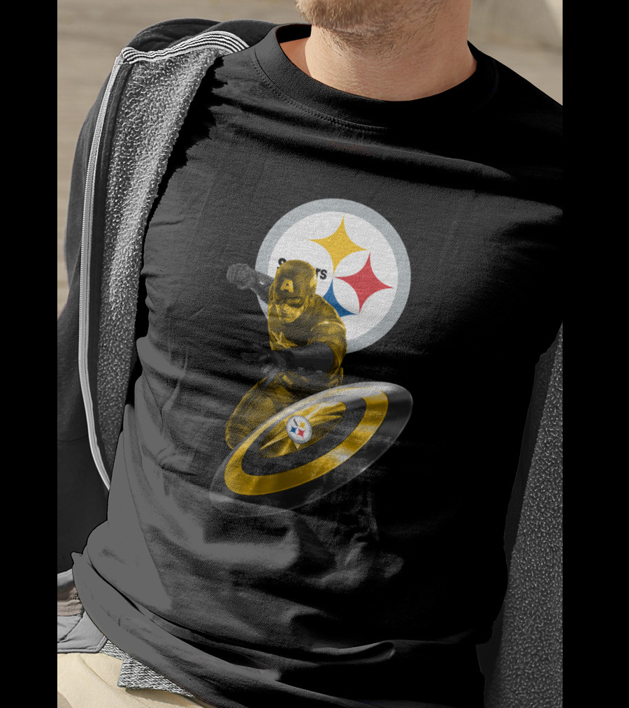 Pittsburgh Steelers Captain America Shield Iconic Mashup T-Shirt