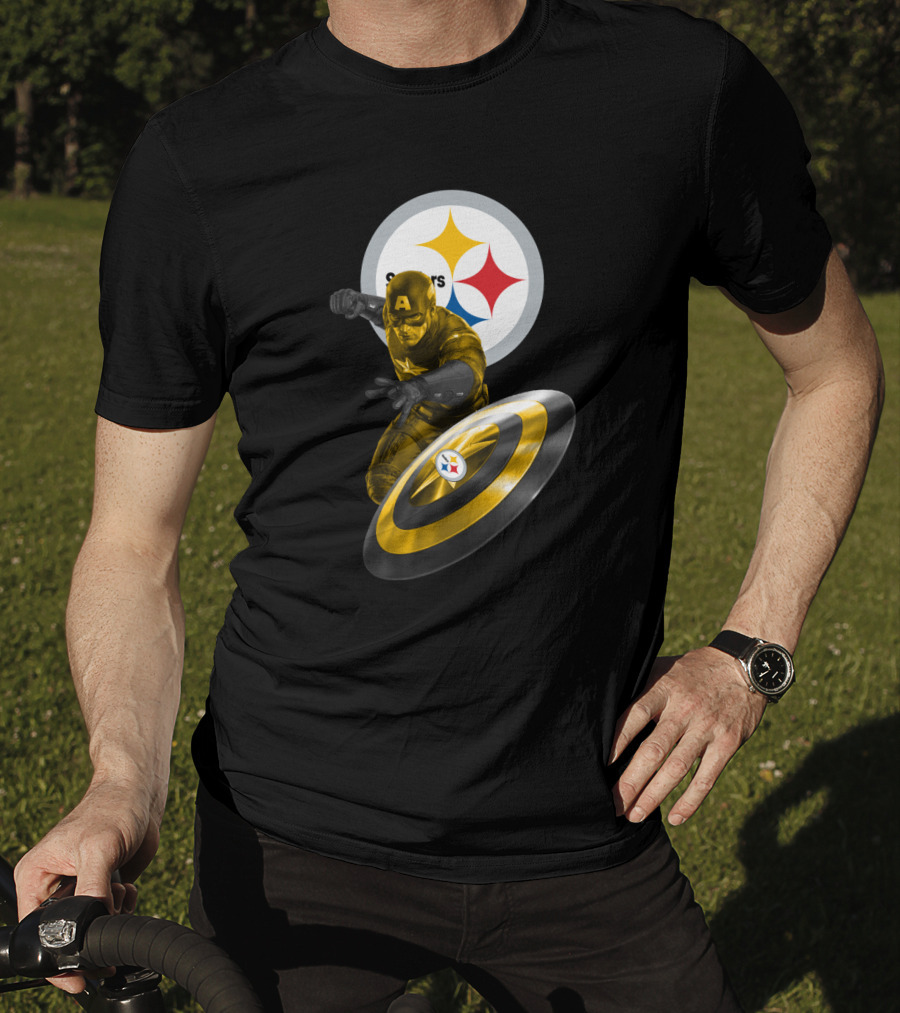 Pittsburgh Steelers Captain America Shield Iconic Mashup T-Shirt
