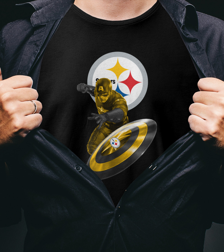 Pittsburgh Steelers Captain America Shield Iconic Mashup T-Shirt
