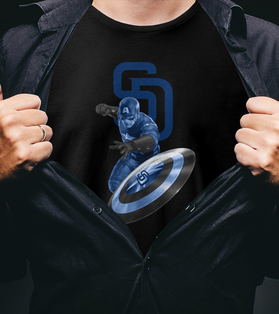 San Diego Padres Captain America Shield Crossover T-Shirt