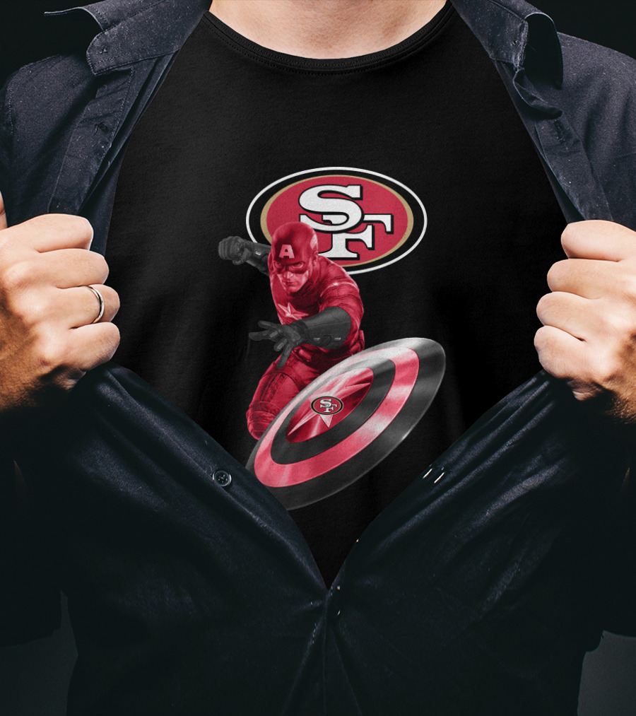 San Francisco 49ers Captain America Superhero Logo Shield T-Shirt