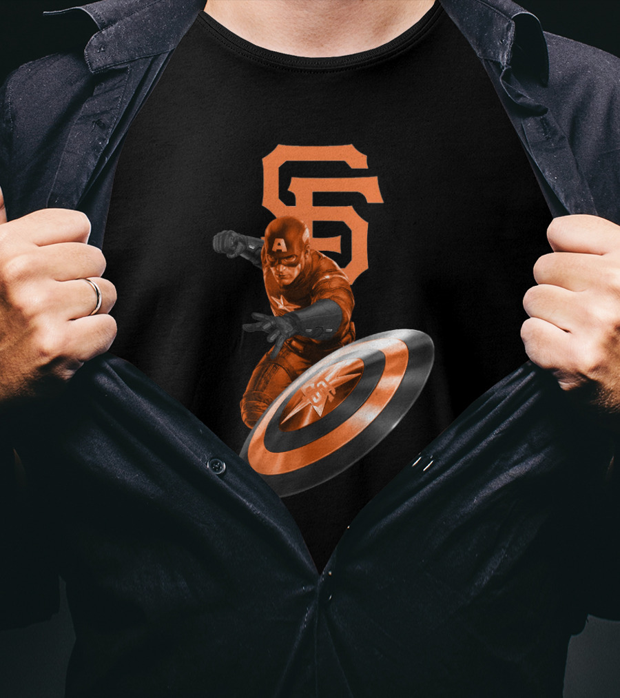 San Francisco Giants Captain America Crossover With Iconic SF And Shield T-Shirt