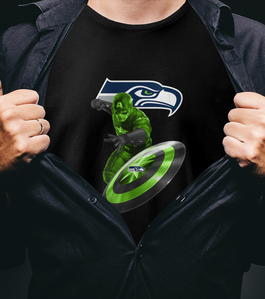 Seattle Seahawks Captain America Shield Crossover T-Shirt