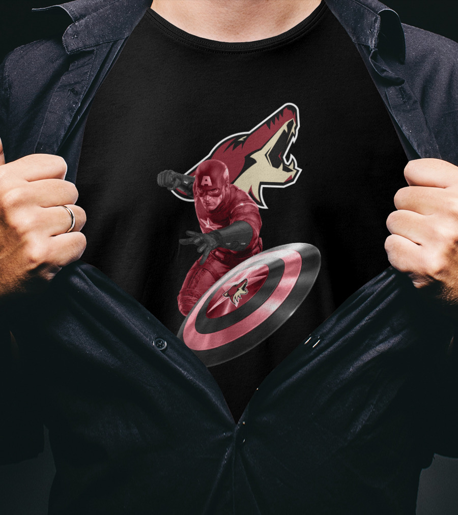 Arizona Coyotes Logo With Captain America Shield T-Shirt