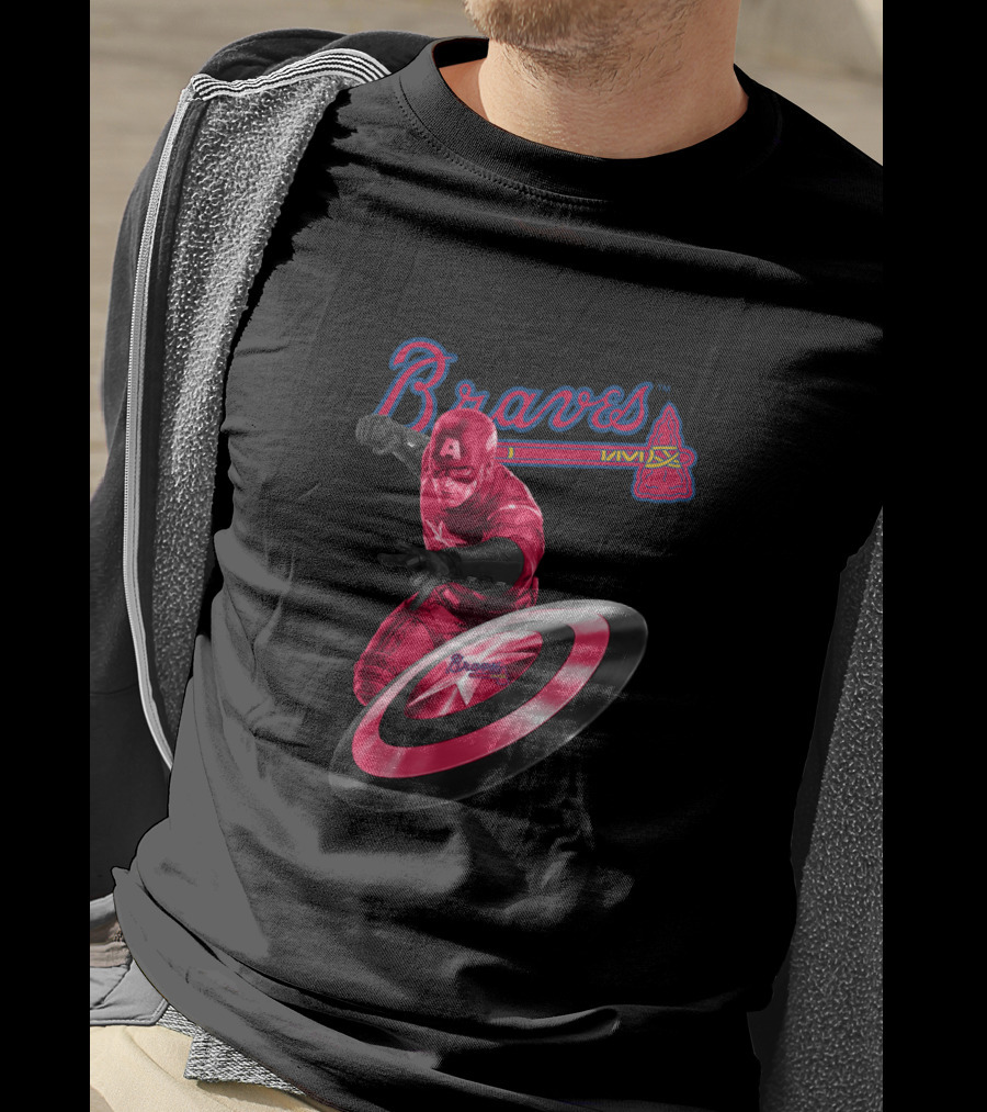 Braves Captain America Crossover Fan Art With Atlanta Team Colors And Shield T-Shirt