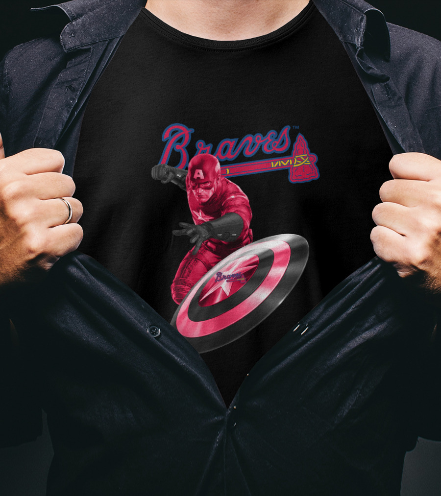 Braves Captain America Crossover Fan Art With Atlanta Team Colors And Shield T-Shirt