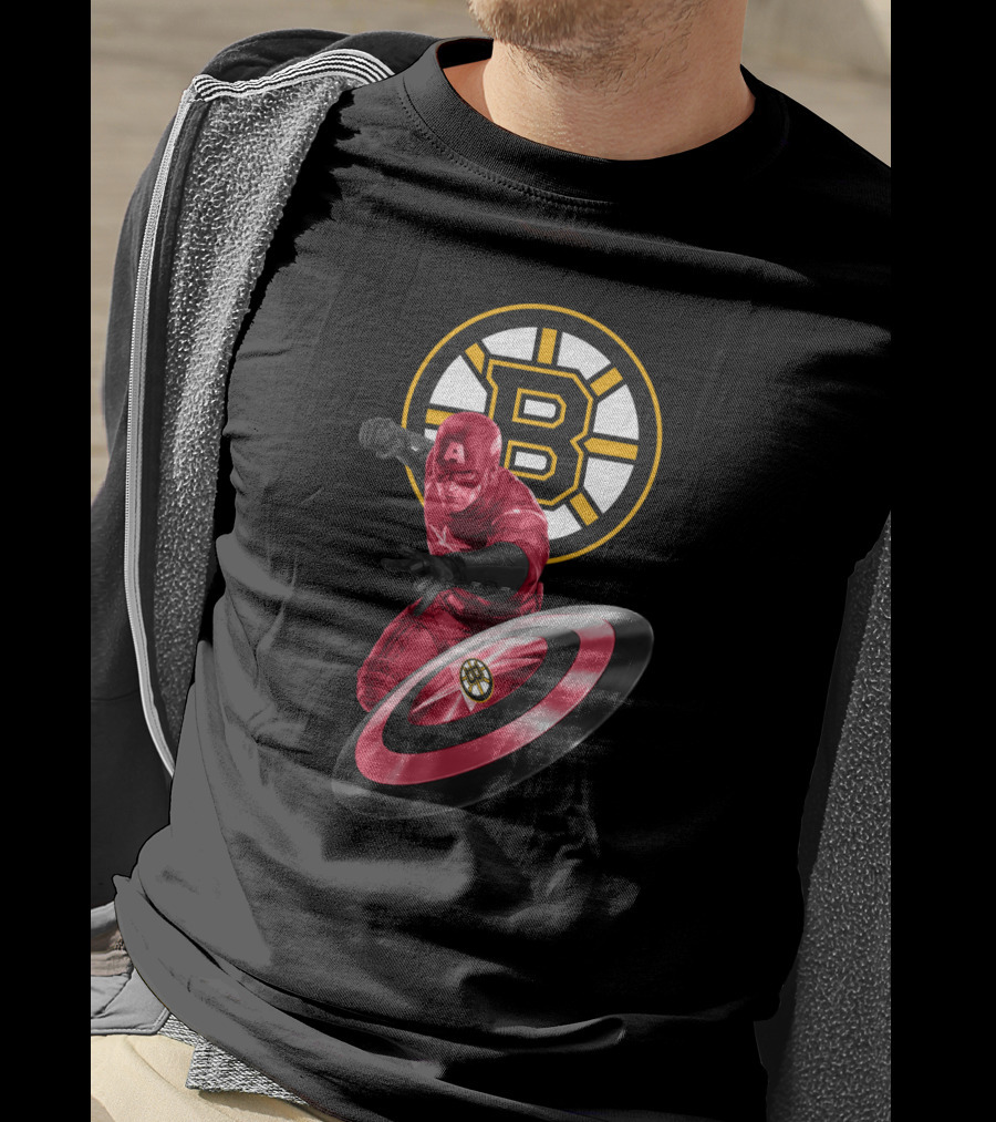 Captain America With Boston Bruins Shield Emblem Fans T-Shirt