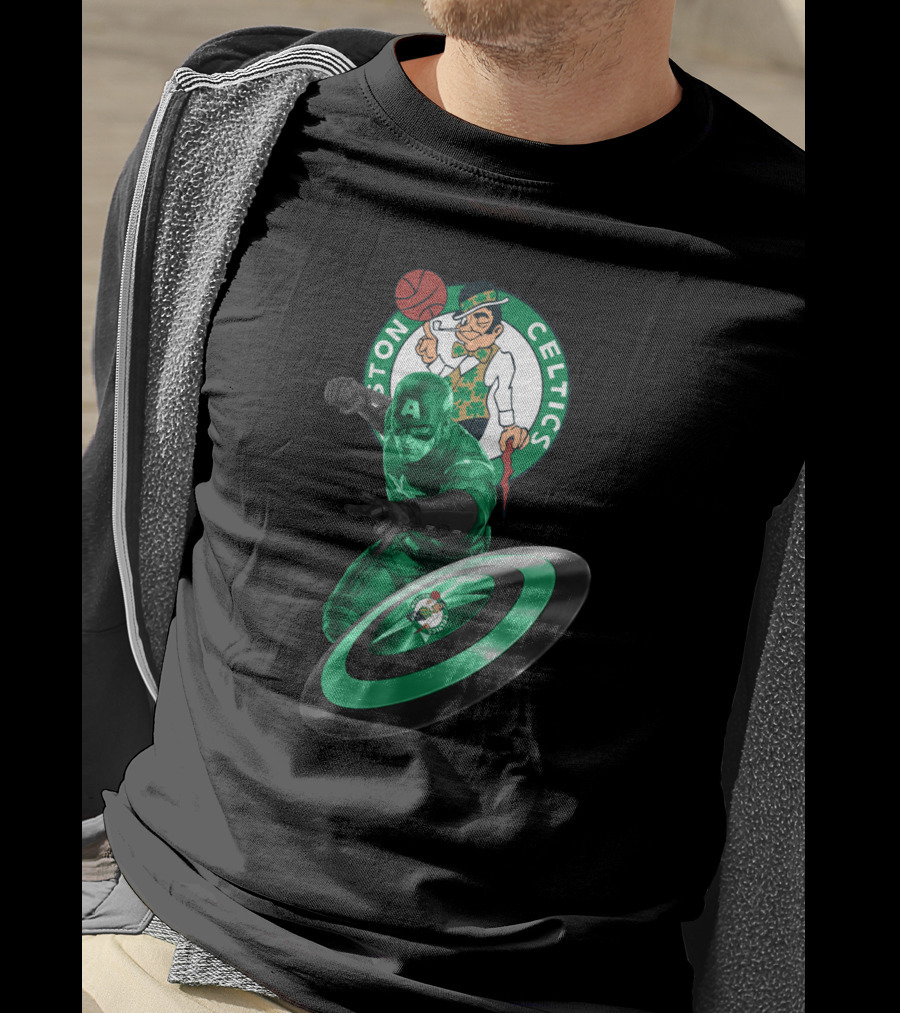 Boston Celtics Captain America Crossover Fan Mashup T-Shirt