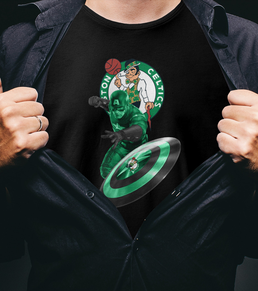 Boston Celtics Captain America Crossover Fan Mashup T-Shirt
