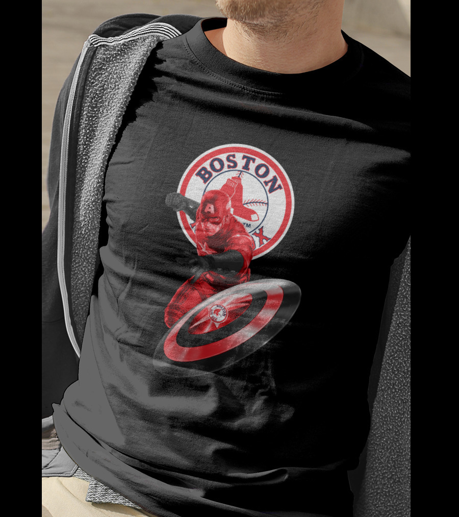 Boston Red Sox Captain America Shield Crossover Fan T-Shirt