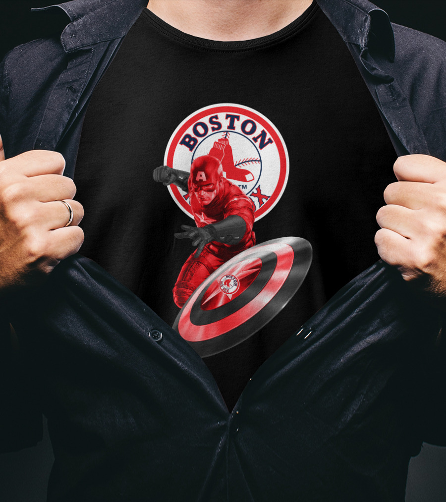 Boston Red Sox Captain America Shield Crossover Fan T-Shirt