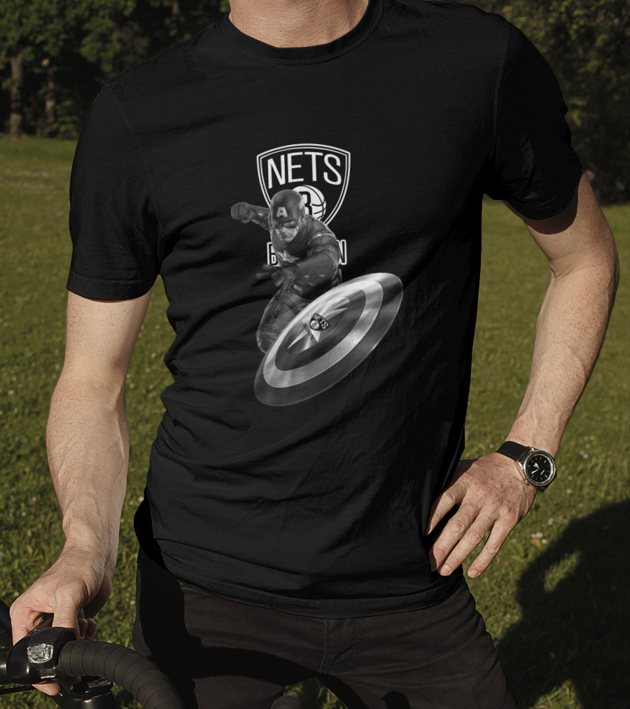 Brooklyn Nets Captain America Shield Crossover Fan Mashup T-Shirt