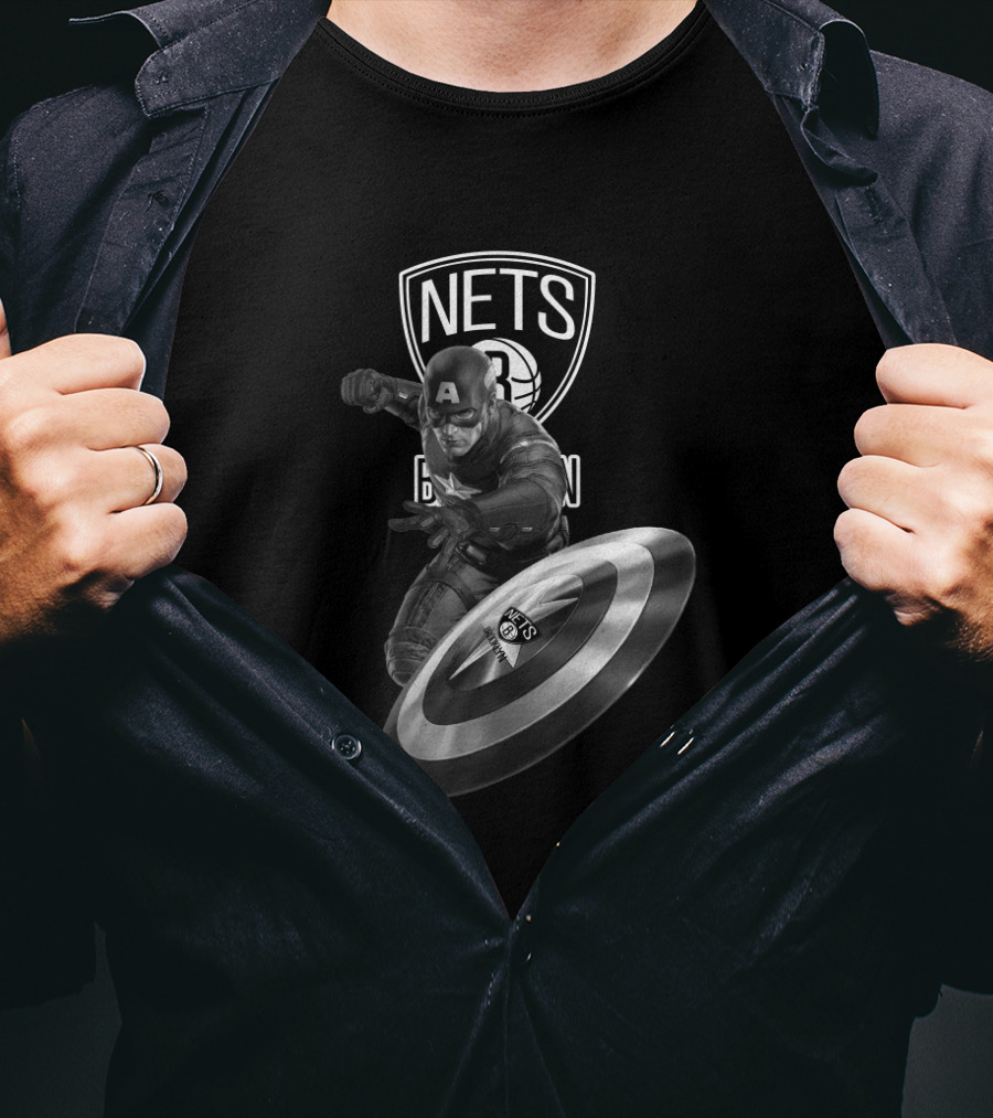 Brooklyn Nets Captain America Shield Crossover Fan Mashup T-Shirt