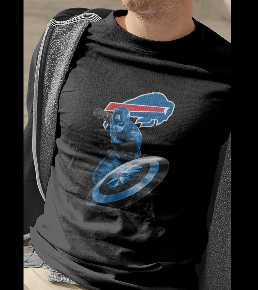 Buffalo Bills Captain America Fans Crossover With Shield T-Shirt