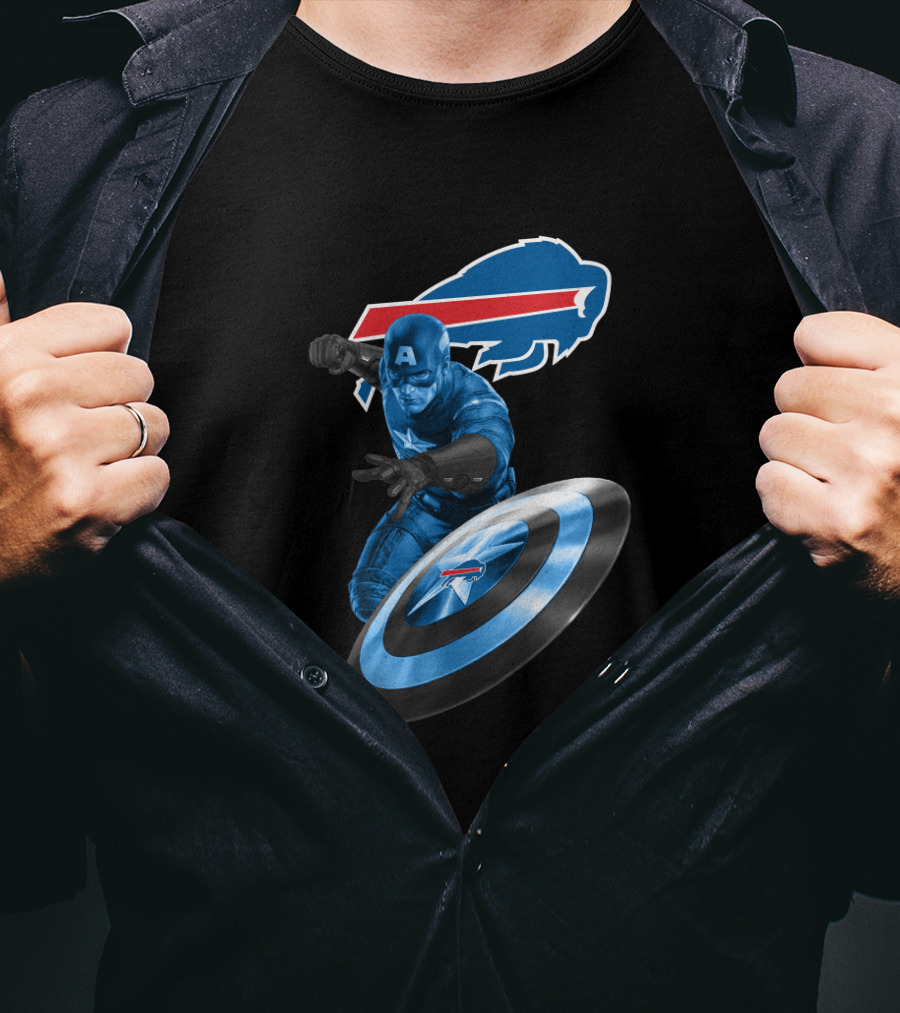 Buffalo Bills Captain America Fans Crossover With Shield T-Shirt