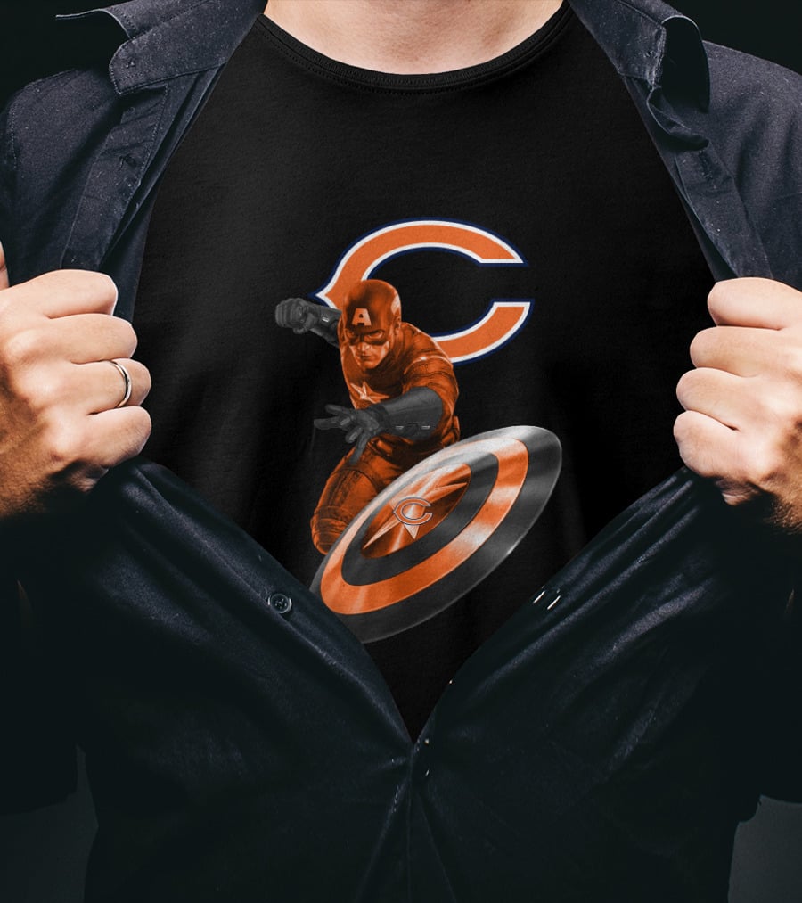 Chicago Bears Captain America Fans With Shield T-Shirt