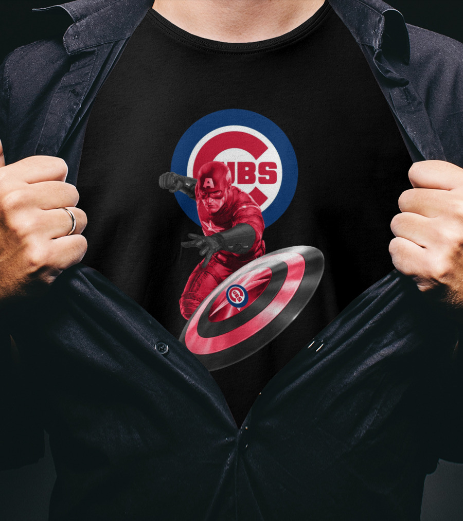 Chicago Cubs And Captain America Fans United With Iconic Shield T-Shirt