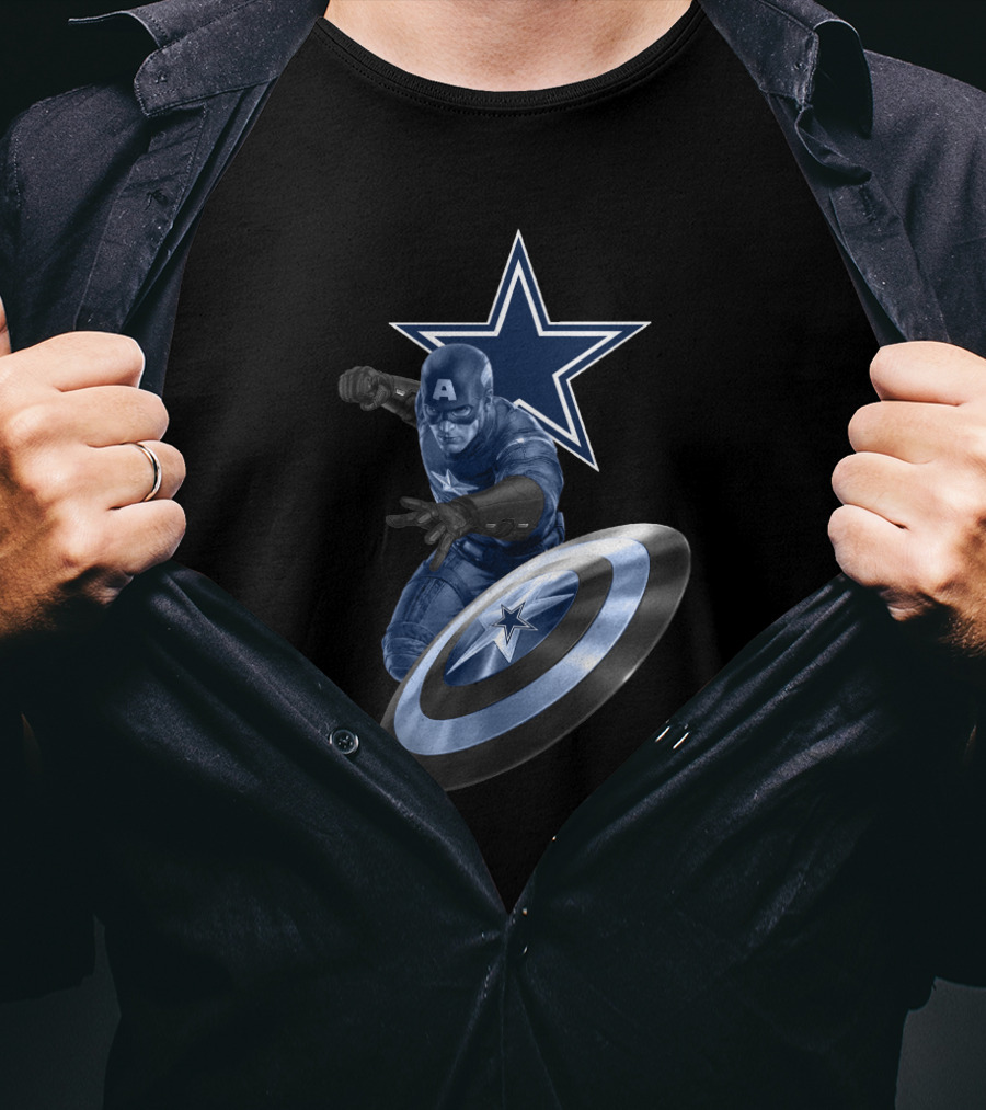 Dallas Cowboys Star Captain America Shield Crossover T-Shirt