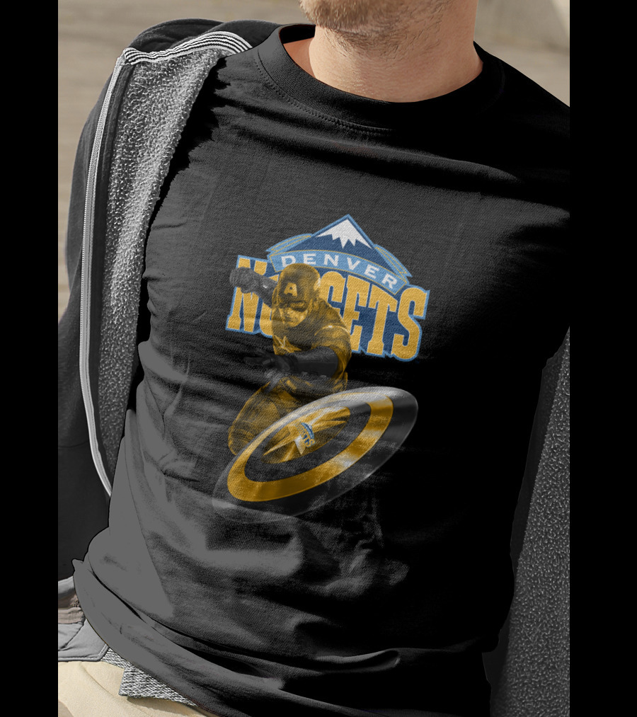 Denver Nuggets Captain America Fan Crossover Hero Action T-Shirt