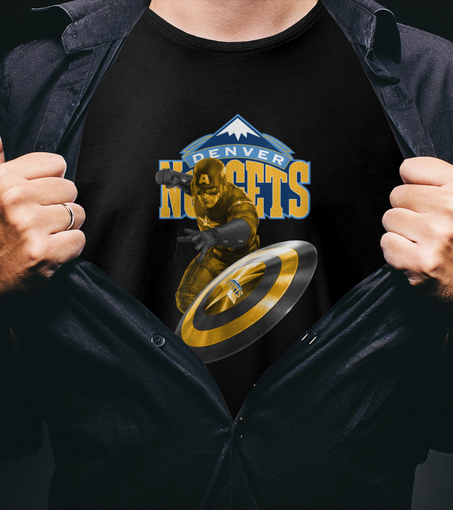Denver Nuggets Captain America Fan Crossover Hero Action T-Shirt