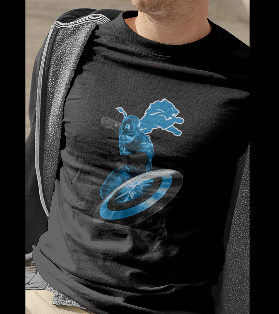Detroit Lions Captain America Shield Fusion T-Shirt