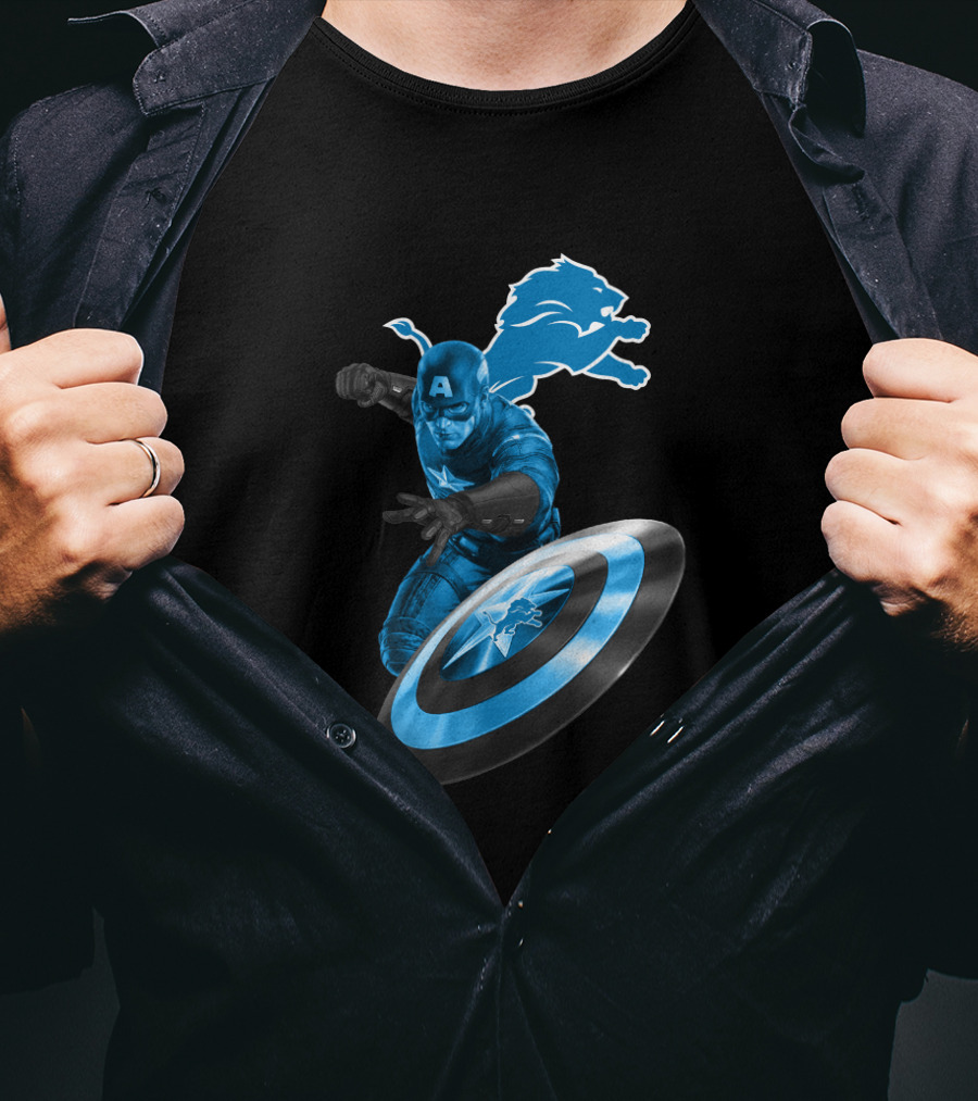 Detroit Lions Captain America Shield Fusion T-Shirt