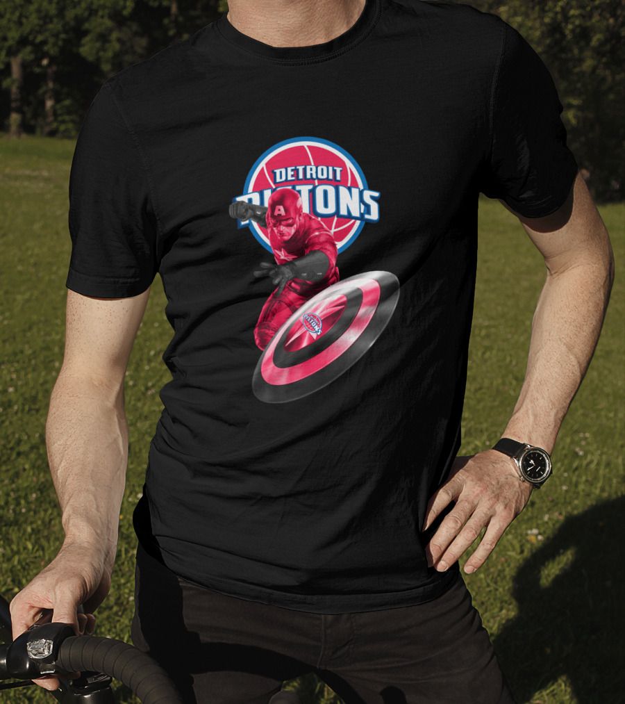 Detroit Pistons Captain America Crossover Fans Exclusive T-Shirt